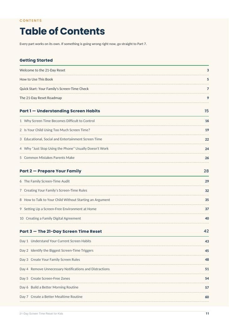 Table of contents page